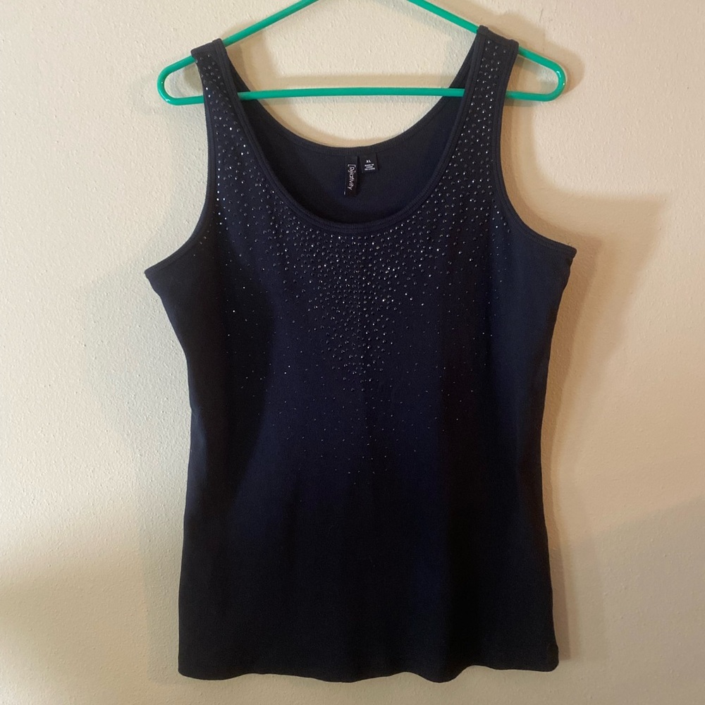XL black relativity rhinestone embellished tank